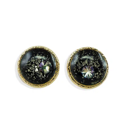 Kate Koel Women's Black / Gold Round Galaxy Gold Stud Earrings
