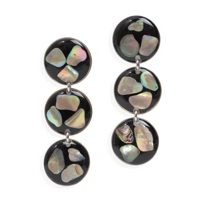Kate Koel Women's Black Iridescent Abalone Silver Tone Earrings
