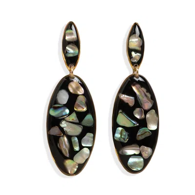Kate Koel Women's Black Statement Jet Abalone Earrings