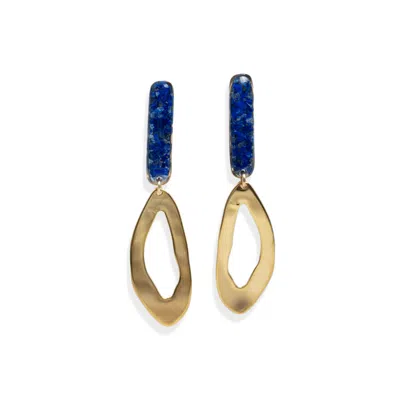 Kate Koel Women's Blue / Gold Long Statement Earrings In Multi