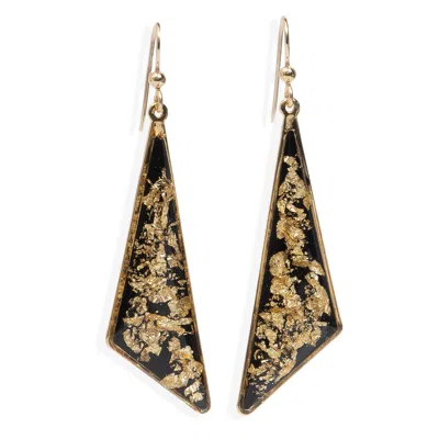 Kate Koel Women's Gold / Black Black Gold Leaf Triangle Earrings In Gold/black