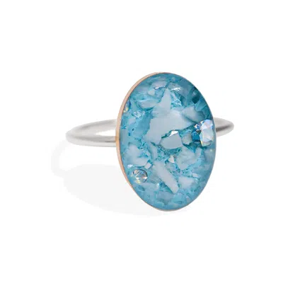 Kate Koel Women's Gold / Silver / Blue Statement Turquoise Larimar Oval Cocktail Ring