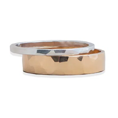 Kate Koel Women's Gold Silver Mixed Metal Two Tone Textured Stacking Rings Set