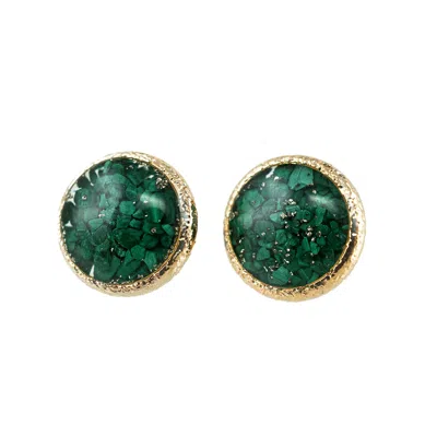 Kate Koel Women's Green / Gold Green Round Gold Stud Earrings In Multi