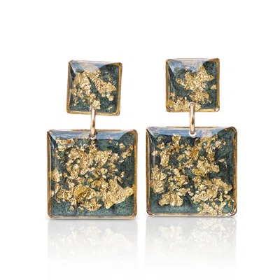 Kate Koel Women's Statement Square Green & Gold Earrings