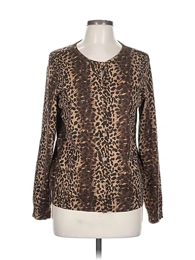 Pre-owned Kate Landry Silk Cardigan Sweater In Brown