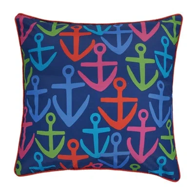 Kate Nelligan Anchor Printed Pillow In Blue;green;red