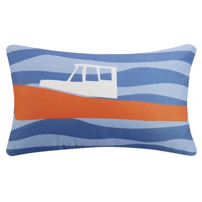Kate Nelligan Lobster Cove Boat Printed Pillow In Blue;orange