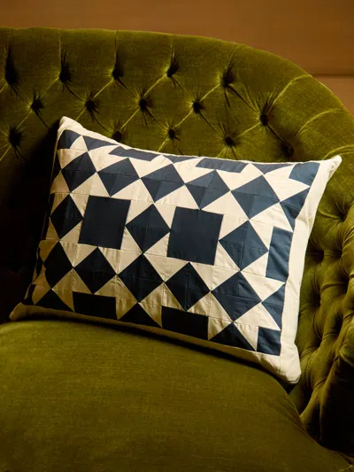 Kate Owen Blue Star Patchwork Cotton Cushion  Abask Luxury Gift In Black