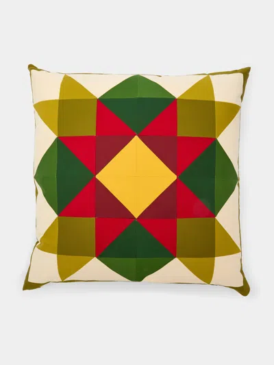 Kate Owen Leaf & Berry Patchwork Cotton Cushion  Abask Luxury Gift In Multi