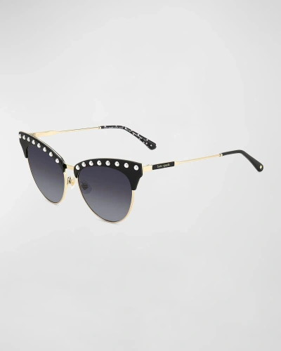 Kate Spade Alvigs Pearly Mixed-media Cat-eye Sunglasses In Black