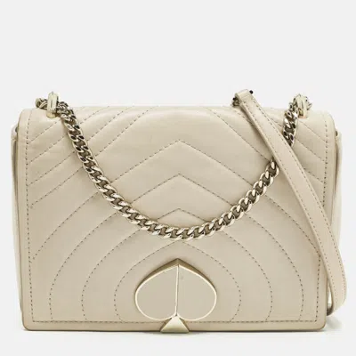 Pre-owned Kate Spade Amelia Medium Beige Leather Convertible Flap Chain Shoulder Bag In Sand
