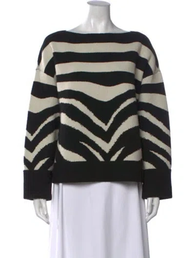 Pre-owned Kate Spade Animal Print Bateau Neckline Sweater In Black/white