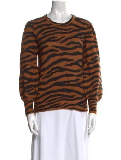 Pre-owned Kate Spade Animal Print Crew Neck Sweater In Orange