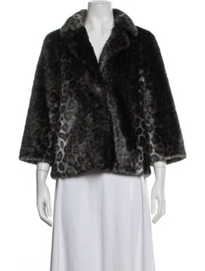 Pre-owned Kate Spade Animal Print Faux Fur Jacket In Black