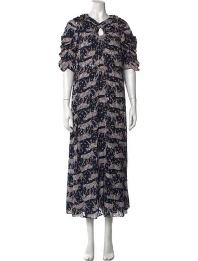 Pre-owned Kate Spade Animal Print Long Dress In Blue/neutrals/purple