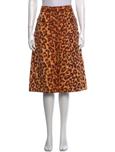 Pre-owned Kate Spade Animal Print Midi Length Skirt In Orange