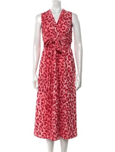 Pre-owned Kate Spade Animal Print V-neck Jumpsuit In Pink