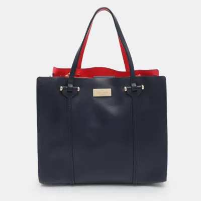 Pre-owned Kate Spade Annelle Arbour Hill Small Navy Blue Leather Tote