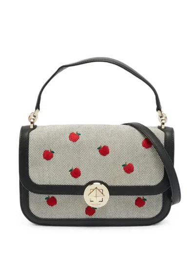 Pre-owned Kate Spade Audrey Apple-motif Tote Bag In Black