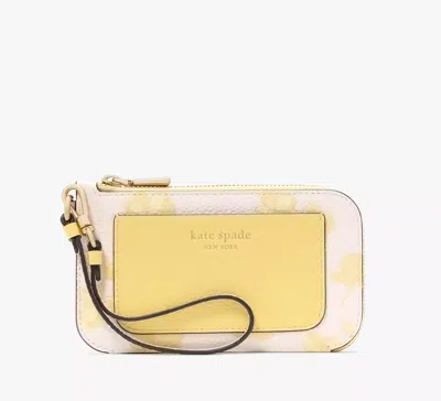 Kate Spade Ava Spring Pansies Card Case Wristlet In Yellow