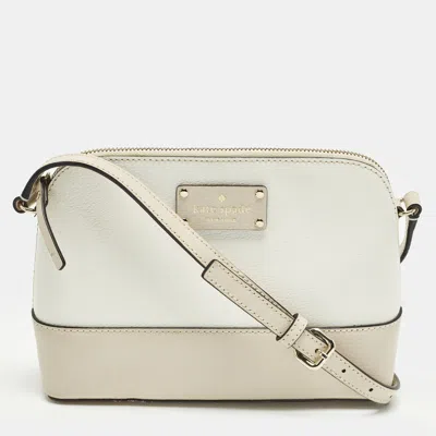 Pre-owned Kate Spade Bay Street Hanna White/beige Leather Crossbody Bag