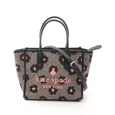 Pre-owned Kate Spade Beige Black Pink Canvas Leather Tote Bag ()