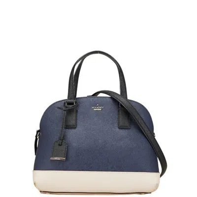 Pre-owned Kate Spade Beige Navy Leather Handbag Shoulder Bag () In Multi