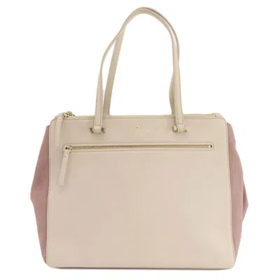 Pre-owned Kate Spade Beige Pink Leather Suede Tote Bag () In Beige, Pink