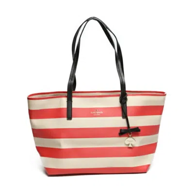 Pre-owned Kate Spade Beige Red Color Pvc Leather Tote Bag () In Beige, Red Color