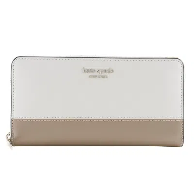 Pre-owned Kate Spade Beige White Leather Long Wallet (bi-fold) () In Beige, White