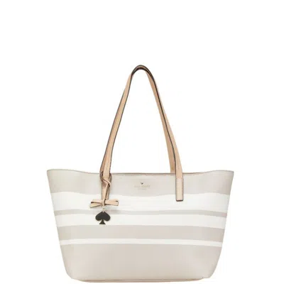 Pre-owned Kate Spade Beige White Leather Shoulder Bag Tote Bag () In Multi