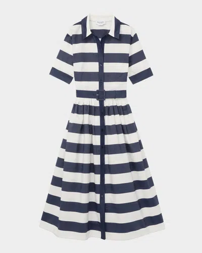 Kate Spade Belted Sailor Stripe Poplin Midi Shirtdress In Planetary Navy/cream