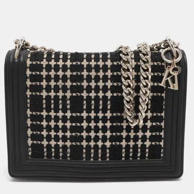 Pre-owned Kate Spade Black Leather And Tweed Reese Park Marci Shoulder Bag