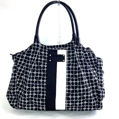 Pre-owned Kate Spade Black White Cotton Patent Leather Handbag Tote Bag () In Black, White