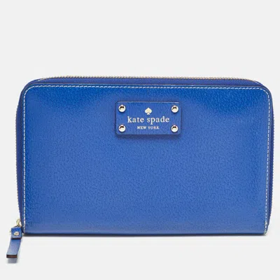 Pre-owned Kate Spade Blue Leather Zip Organizer Clutch