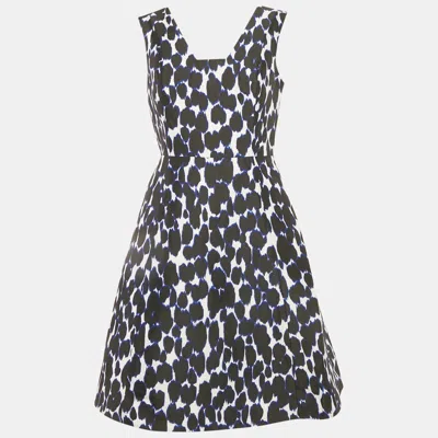 Pre-owned Kate Spade Blue Leopard Print Crepe Fit And Flare Dress S