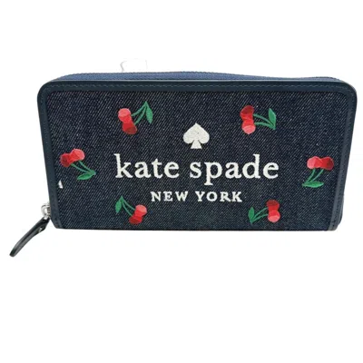 Pre-owned Kate Spade Blue Multi-color Denim Long Wallet (bi-fold) ()
