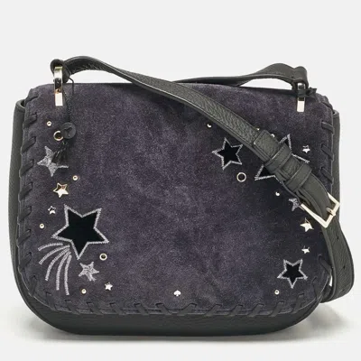 Pre-owned Kate Spade Blue/black Leather And Suede Madison Daniels Drive Stars Tressa Crossbody Bag