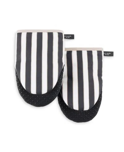 Kate Spade Botanical Stripe Mini Oven Mitt 2-pack Set, 5.5" X 8" In Black,beige