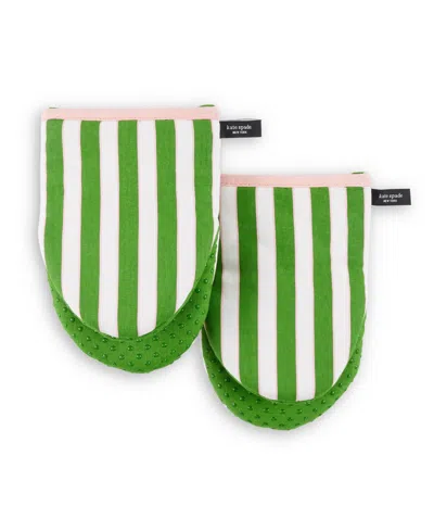 Kate Spade Botanical Stripe Mini Oven Mitt 2-pack Set, 5.5" X 8" In Green,pink