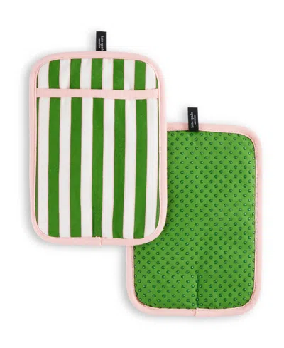 Kate Spade Botanical Stripe Pot Holder 2-pack Set, 7" X 10" In Green,pink