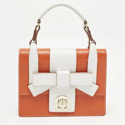 Pre-owned Kate Spade Bow Flap Orange/white Leather Top Handle Bag