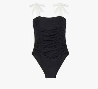 Kate Spade Bow Shoulder Tie One-piece In Black