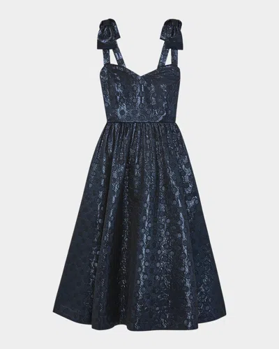Kate Spade Breezy Dot Metallic Brocade Midi Dress In Planetary Navy