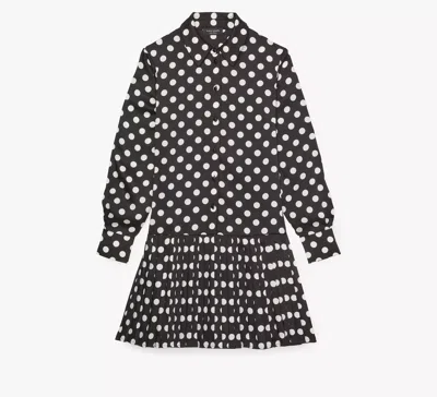 Kate Spade Breezy Dot Pleated Dress In Black/cream