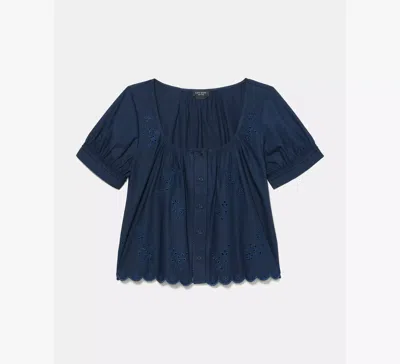 Kate Spade Broderie Anglaise Top In Blue