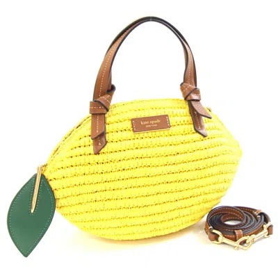 Pre-owned Kate Spade Brown Yellow Paper Straw Leather Handbag Shoulder Bag ()