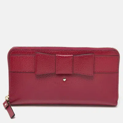 Pre-owned Kate Spade Burgundy Leather Bow Zip Around Wallet