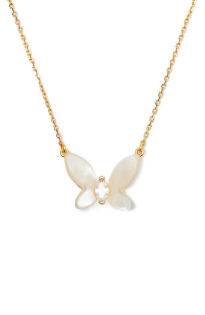 Kate Spade Butterfly Pendant Necklace In Cream/gold